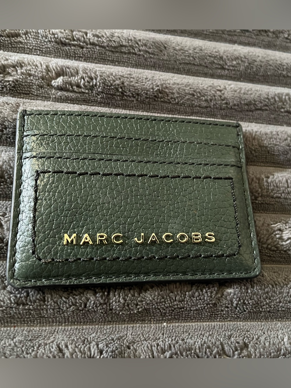 Marc Jacobs Dark Olive Green Leather Card Case with Gold Logo